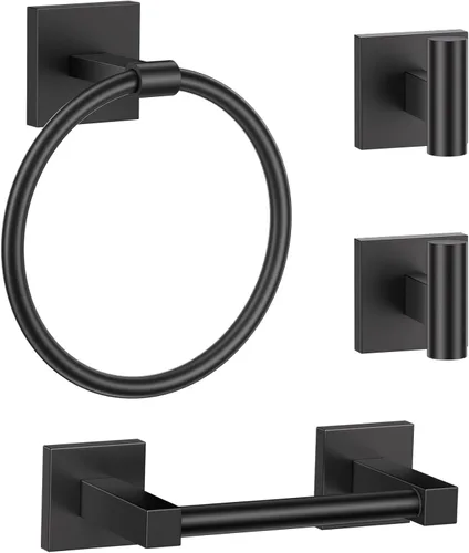 Miniatura 25 de Lairuier Juego de accesorios de baño, juego de 4 piezas de soporte para toallas que incluye soporte para papel higiénico, anillo para toallas y 2