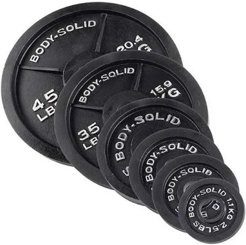 Miniatura 6 de Body-Solid Juego de platos olímpicos de hierro fundido, placas de mancuernas con agujero estándar de 2 pulgadas para todos los tipos de pesas