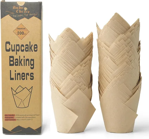Miniatura 11 de Bake Choice Nordic Paper 200 unidades de forros de tulipán marrón para magdalenas, tamaño estándar, papel pergamino de la UE, forros de tulipán
