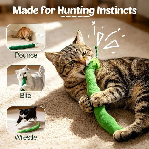 Miniatura 2 de CiyvoLyeen Juguete de hierba gatera, juguetes para gatos de frijoles verdes, suministros interactivos, pateador, verduras, vegano, salud dental