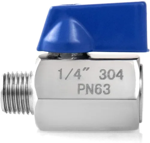 Miniatura 3 de QWORK Mini válvula de bola, paquete de 4 válvulas de cierre de acero inoxidable 304 hembra y macho de rosca NPT de 1/4