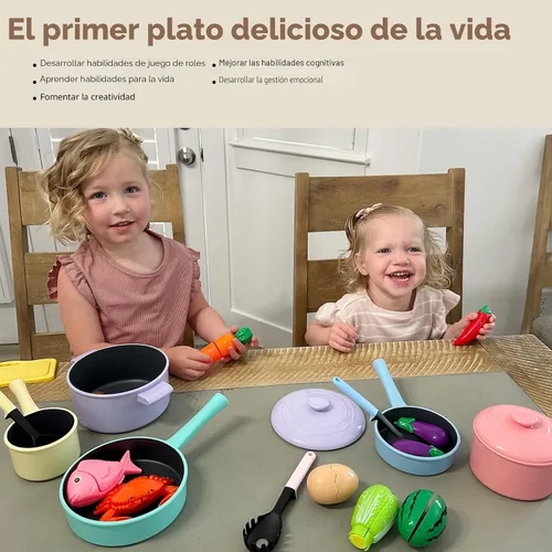 Miniatura 6 de GILOBABY Accesorios de Cocina de Juguete, Conjuntos de Comida de Juguete para Cocina de Juguete para Niños con Juego de Ollas y Sartenes, Utensilios