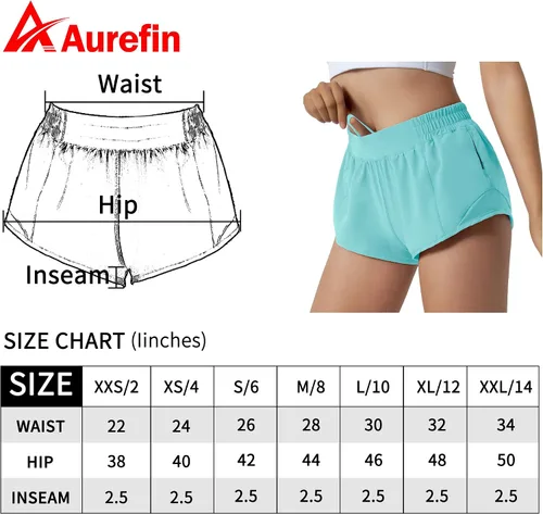 Miniatura 7 de Aurefin Pantalones cortos para correr para mujer de secado rápido ligeros con bolsillo con cremallera