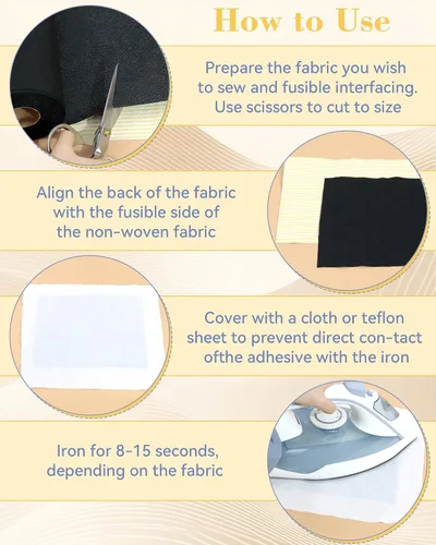 Miniatura 4 de FIVEIZERO Interfaz fusible para costura, 17 pulgadas x 30 yardas, tela de interfaz no tejida de peso medio, poliéster negro de una cara para coser