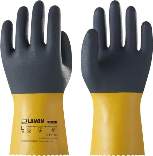 Guantes químicos de PVC LANON, guantes de trabajo de goma gruesa, resistentes, EN 374/388, para ácido, alcalino y aceite, antideslizantes, grandes