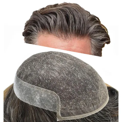 Miniatura 40 de Tupé para hombre, cabello humano real, suave encaje suizo frontal, tupé para hombres, sistema de cabello, extensiones capilar para hombre