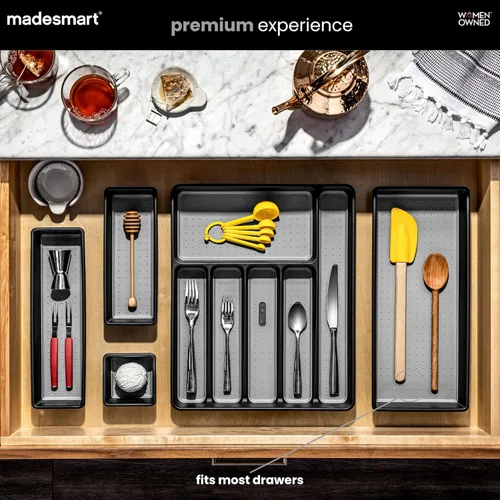 Miniatura 2 de Madesmart Organizador de almacenamiento multiusos de plástico para cajones, organizador de cajones de bajo perfil, granito
