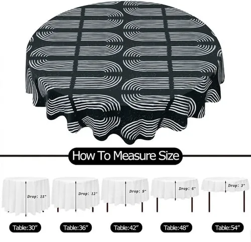 Miniatura 6 de Black and White Round Tablecloth Geometric Printing Table Cloth Decor Washable Table Cover with Wrinkle Resistant for Home Kitchen Dining Room