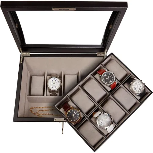 Miniatura 6 de Mele Co Royce - Caja de madera con tapa de cristal de bloqueo personalizada para relojes y accesorios