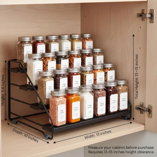 Miniatura 2 de Organizador de especias de 4 niveles para gabinete, organizador de condimentos ajustable con niveles antideslizantes, estante de especias de metal