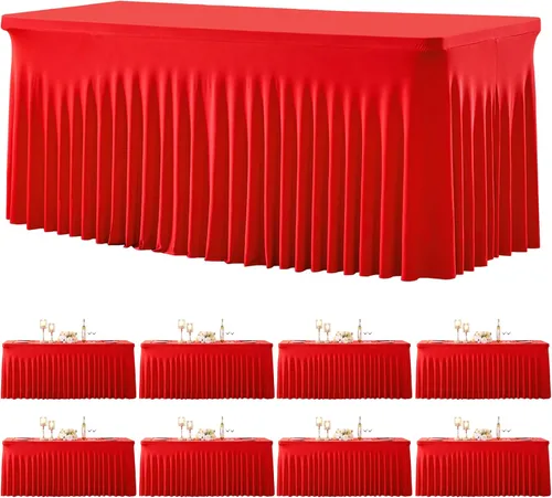 Miniatura 52 de Paquete de 2 manteles color azul bebé para mesas rectangulares de 6 pies, mantel ajustable de elastano, fundas de mesa elásticas de 6 pies, manteles