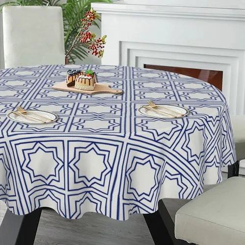 Miniatura 5 de Exquisite Round Tablecloth Blue Gingham Table Cloth Decor Washable Table Cover with Wrinkle Resistant for Home Kitchen Dining Room Picnic Camping