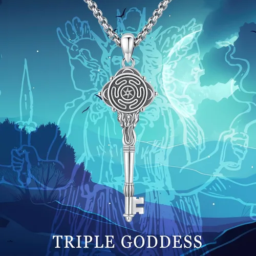 Miniatura 101 de Collar de pentagrama de plata de ley con triple luna, diosa celta, nudo celta, nudo de brujas, Ankh, sol y luna, Hécate, lilith, Santa Muerte