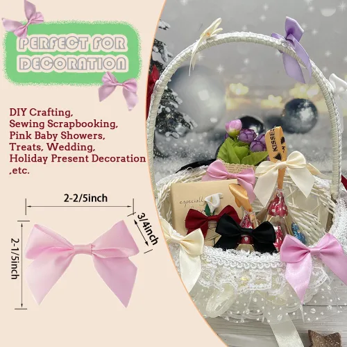 Miniatura 2 de CuteHook - Mini lazos de regalo de cinta de satén para manualidades, pequeño lazo adhesivo rosa preatado para manualidades, costura, álbumes