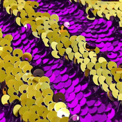 DUOBAO Tela de Lentejuelas Reversibles con Efecto Flip - 0.5 Yarda de Lentejuelas de Sirena de Morado a Dorado, Material de Costura Brillante DIY