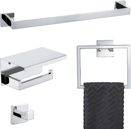 Juego de accesorios de baño de 4 piezas, toallero de toalla de baño cromado, juego de soportes de barra de toalla de baño montados en la pared, kit