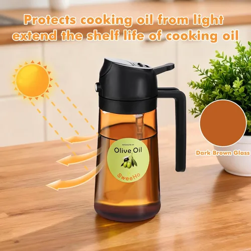Miniatura 2 de Pulverizador de aceite para cocinar, rociador de aceite de oliva de cocina de 15.9 fl oz y dispensador de aceite 2 en 1, botella de aceite de vidrio