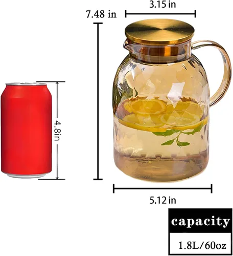 Miniatura 4 de AEFPOYMXU Jarra de vidrio ámbar de 64 onzas con tapa y boquilla, jarra de agua de borosilicato, jarra de agua de noche, jarra de vidrio vintage