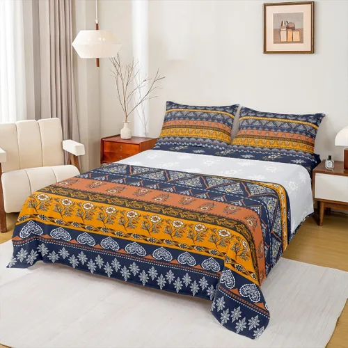 Erosebridal Southwestern - Juego de sábanas y fundas de almohada, juego de sábanas azteca bohemio, diseño hippie de cachemira, tamaño individual,