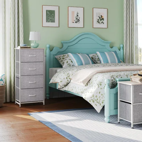 Miniatura 4 de WLIVE Cómoda de 4 cajones para dormitorio, unidad organizadora de almacenamiento de ropa de tela gris claro, cómoda para pasillo, entrada, armarios