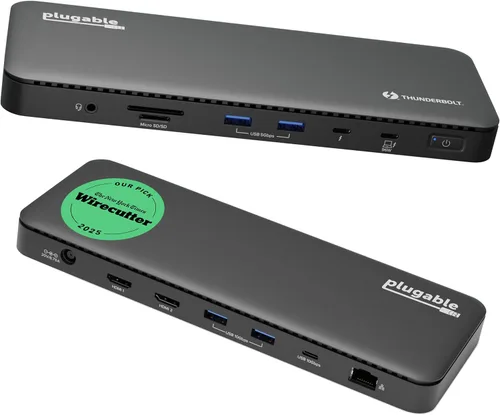 Plugable Base de Conexión Thunderbolt 4 con Carga de 100W, Certificado Thunderbolt, Estación de Acoplamiento para Laptop con Monitor Dual Único 8K o