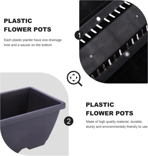 Miniatura 8 de ERINGOGO Maceta rectangular de plástico de 19.68 pulgadas con orificio de drenaje y platillo para uso en interiores y exteriores, balcón, patio