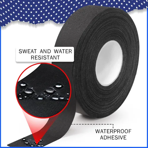 Miniatura 4 de D-Xam Cinta de agarre negra de hockey, 2 rollos de cinta deportiva deportiva de 1 pulgada, cinta de tela multiusos para mangos de palo de lacrosse