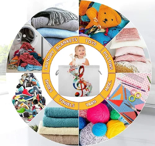 Miniatura 7 de visesunny Cesta de almacenamiento de notas musicales coloridas, cesta de tela de lona, organizador de juguetes, caja de almacenamiento, cesta