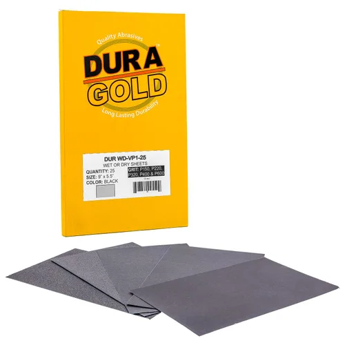 Miniatura 2 de Dura-Gold Hojas de papel de lija húmedas o secas de 5-1/2 x 9 pulgadas, variedad de grano 150, 220, 320, 400, 600 (5 cada una, 25 en total) - Lijado