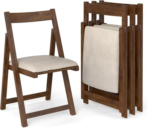 GOFLAME Juego de 4 sillas plegables para comedor, sillas plegables con asiento acolchado y respaldo ergonómico, estructura de madera de goma, sillas