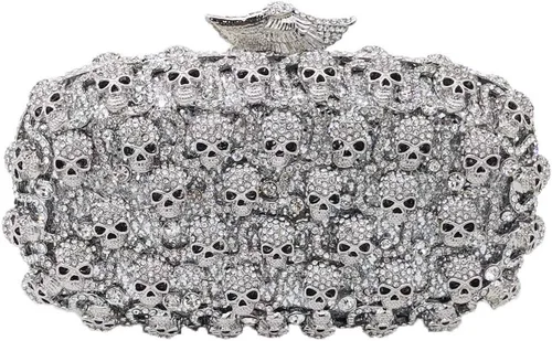 Boutique De FGG Bolso de mano de cristal de calavera para mujer, bolso de mano de noche con diamantes de imitación, para fiesta, graduación,