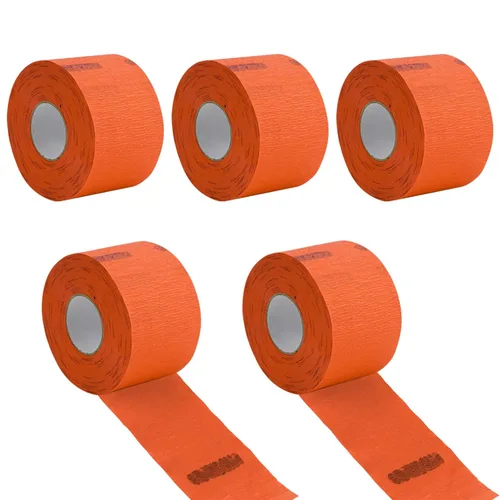 Miniatura 7 de Tiras de cuello de papel flexibles para corte de pelo de peluquería, 5 rollos, 500 suministros de peluquería autoadhesivos rojos desechables