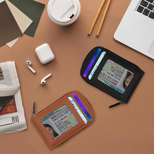 Miniatura 11 de RFID mini organizador de tarjetas de crédito, cuero auténtico, billetera compacta con visor de identificación, S, Negro