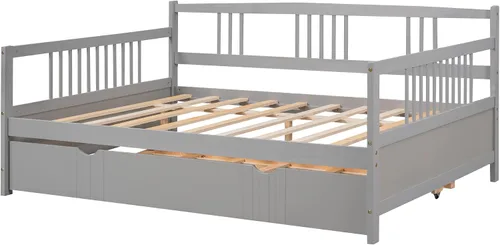 Miniatura 4 de Merax Sofá cama con cama nido, soporte de listones de madera, sofá cama moderno para sala de estar con rieles, tamaño completo, gris