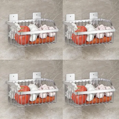 Miniatura 18 de SUS304 - Cestas de almacenamiento colgantes de acero inoxidable para montaje en pared, estante de almacenamiento de alambre de metal para cocina