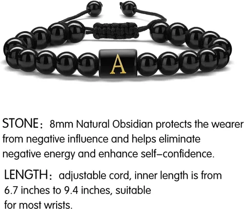Miniatura 5 de STORUP Pulsera de regalo para hombres Pulsera de cuentas de piedra de lava de ojo de tigre de 0.315 in para hombre, enlace inicial, hecha a mano