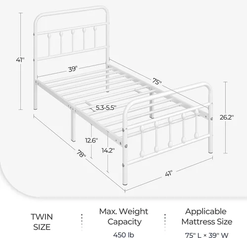 Miniatura 2 de Yaheetech Base de cama clásica de metal con base de colchón con estilo victoriano, cabecera, estribo, almacenamiento debajo de la cama, no necesita