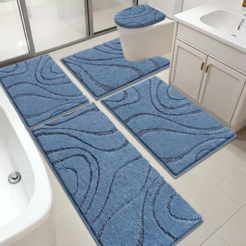 Miniatura 27 de Juego de alfombras de baño HEBE de 5 piezas, tapete de baño de microfibra suave y absorbente para el baño, juego de alfombras de baño antideslizante
