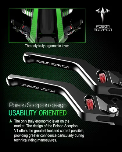 Miniatura 3 de POISON SCORPION - Palancas de embrague y freno ajustables CNC de rueda corta con rodillos, color negro, compatibles con YZF R3 2015-2025 / R25
