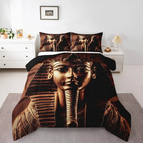Juego de edredón de faraón, edredón acolchado 3D del faraón del antiguo Egipto para adultos, mujeres y niños, edredón exótico de plumón de estilo