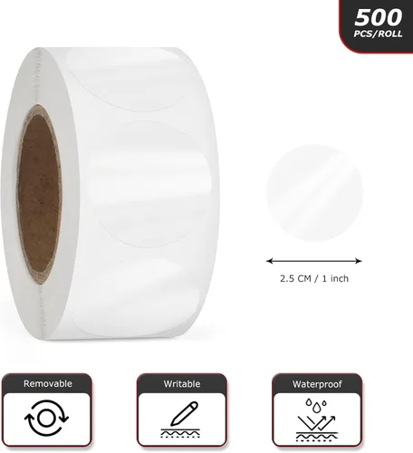 Miniatura 4 de Etiqueta redonda transparente de 1 pulgada, autoadhesiva, sello de oblea de punto, impermeable, extraíble para paquete minorista, rollo de sobres