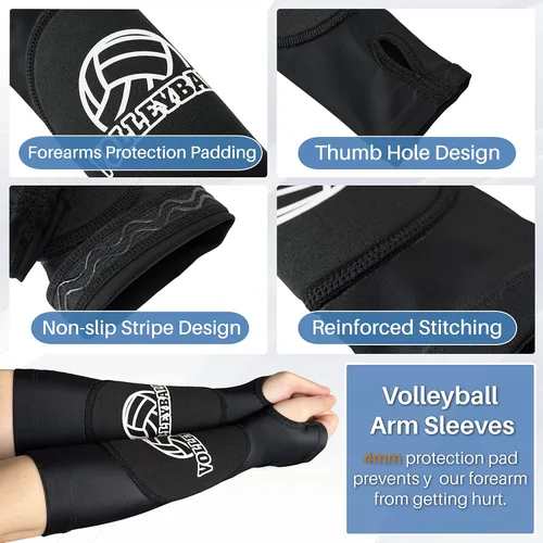 Miniatura 3 de Juego de mangas para brazos y rodilleras de voleibol con almohadillas de protección y orificio para el pulgar, equipo de entrenamiento de voleibol