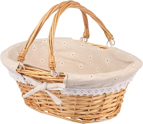 Miniatura 9 de Paquete de 2 cestas de mimbre de tamaño mediano con asa, 12.6 x 9 x 4.7 pulgadas, cesta de mimbre para pícnic con forro, cesta de regalo vacía