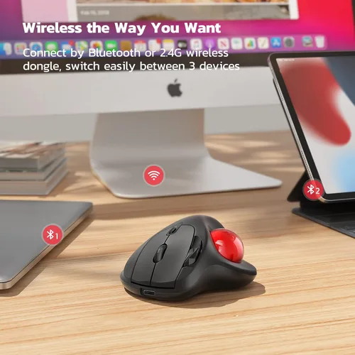 Miniatura 4 de Nulea Ratón Trackball Inalámbrico M501, Ergonómico Recargable, Control Fácil con el Pulgar, Seguimiento Preciso y Suave, Conexión de 3 Dispositivos