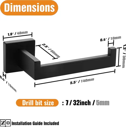 Miniatura 5 de HITSLAM Soporte de Papel Higiénico Negro Mate para Montar en Pared Premium de Acero Inoxidable 304 Soporte Cuadrado de Rollo de Papel Higiénico