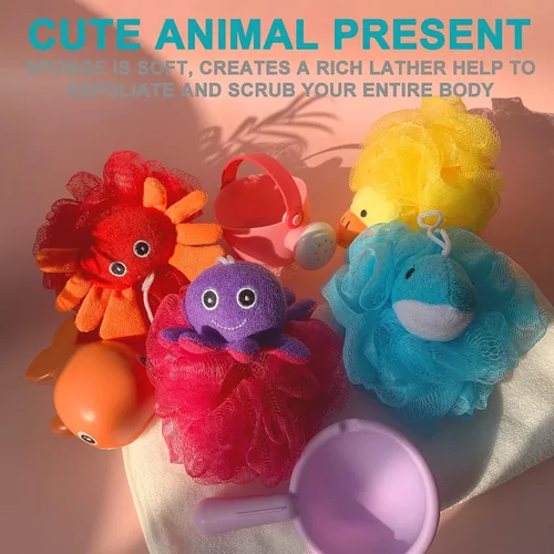 Miniatura 3 de Loofah - Esponja exfoliante para ducha, cepillo de malla con juguetes de animales, bola de esponja para baño, spa, cuerpo para niños y niños, espuma