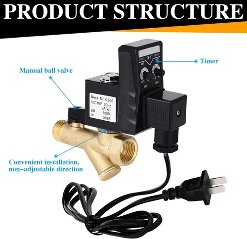 Miniatura 4 de Bonuci Kit de válvula de drenaje electrónica automática, válvula de agua de drenaje de tanque cronometrada de 110 V para aire comprimido