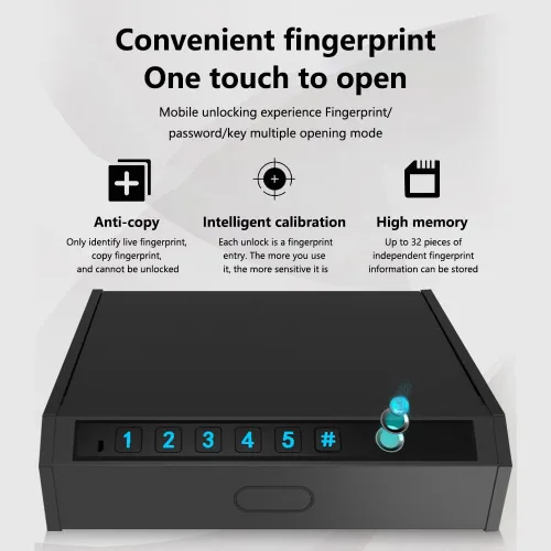 Miniatura 4 de Caja fuerte biométrica mejorada para pistolas de acceso rápido con huella digital y teclado digital, caja de seguridad portátil para pistolas