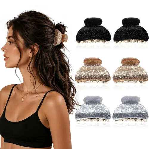 Miniatura 14 de Ivyu Pinzas para el cabello – 8 paquetes de pinzas pequeñas negras para mujeres, mini pinzas para el cabello de 1.57 pulgadas, accesorios de peinado