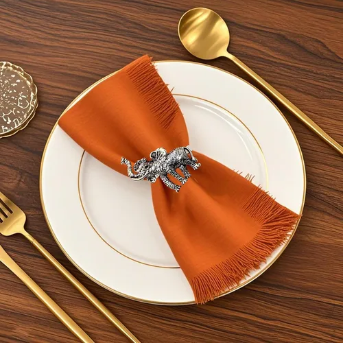 Miniatura 3 de Juego de 12 servilleteros de elefante de metal plateado para playa, boda, baby shower, reunión familiar, cumpleaños y safari africano